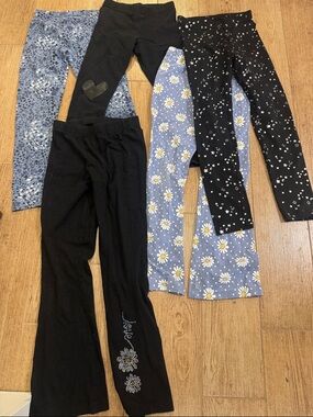 H&M Girls Floral & Star Print Leggings Bundle - Black, Blue, Light Blue